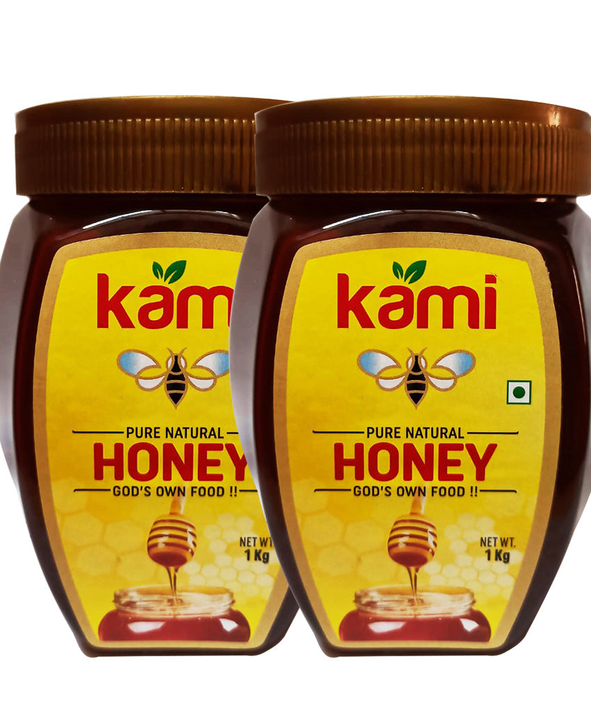 Kami Honey - 1kg + 1kg | 100% Pure | World's No.1 Honey Brand with No Sugar Adulteration | For Fitness & Health | Natural Immunity Booster | 100% Indigenous | Rich in Antioxidants & Minerals