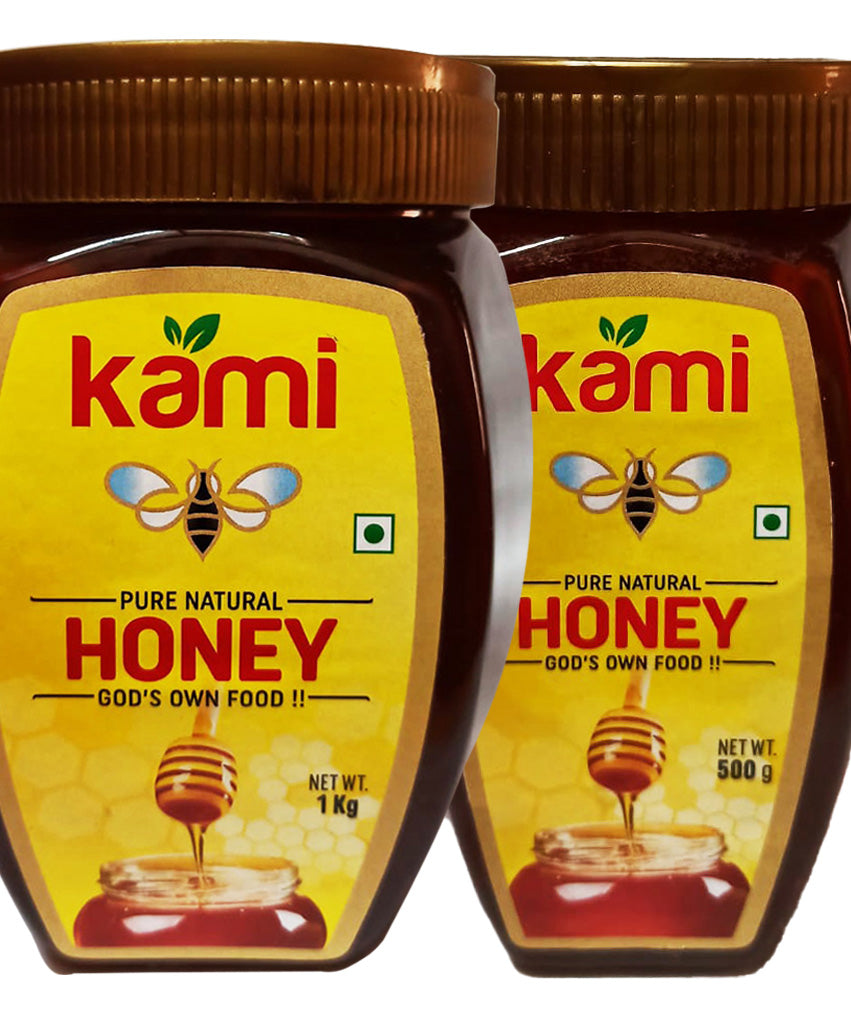 Two jars of kami pure natural honey.